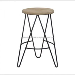 Barware y mostrador taburete rústico con tapa de madera taburete de barra de metal redondo de madera superior estilo americano últimos taburetes de metal - Product Image 1