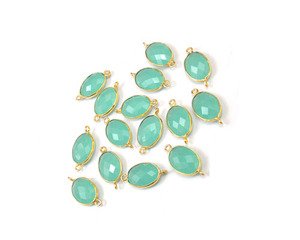 Aqua Calcedony Gemstone Findings Bijouterie en plaqué or Charm Faceted Bezel Birthstone Boho Connector Link - Product Image 6