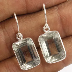 NEW Handmade Art 925 Sterling Silver Stunning Earrings Natural GREEN AMETHYST Octagon Gemstone Earrings Women Designs