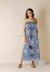 Robe Maxi de style plage pour femme, vêtements d'été confortables, sans bretelles, auto-cravate à la taille et fente sur le côté, Collection - Product Image 3