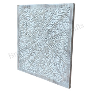 Trusted Indian Exporter: Handmade Artistic Square Wood Carving <b>Wall</b> <b>Decor</b> Panel in Solid Mango Wood at Wholesale Price - Product Image 2