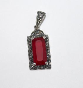 925 Sterling Silver Red Stone With <b>Marcasite</b> Gemstone Pendant-<b>Ring</b>-Earring Jewelry Set for Wholesale - Product Image 3
