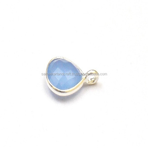 Calcedonia azul 6x8mm forma de pera Chapado en plata fianza única Vintage piedras preciosas naturales joyería bisel chapado en oro hallazgos de joyería - Product Image 1