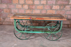 Table pliante vintage Thela Gadi indienne en bois et métal antique, mobilier de salle à manger pour la maison, le restaurant, l'hôtel - Contemporain - Product Image 2