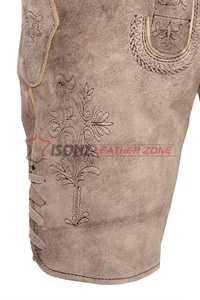 OEM Factory New Design Austrian Traditional Lederhosen Unisex Embroidered Printed <b>Shorts</b> With Anti-Wrinkle Features Light Color - Product Image 3