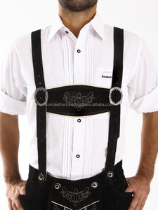 Lederhosen traditionnels autrichiens en daim noir de haute qualité avec broderie blanche, de qualité supérieure, style bavarois - Product Image 4