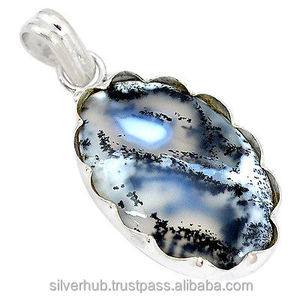 Colgante de Plata de Ley 925 con Ópalo Dendrítico, Gema Natural, Colgante de Plata Hecho a Mano, Colgante de Plata para Mujer - Product Image 1