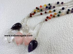 Vente en gros de pendule assorti avec chaîne Chakra avec quartz rose Améthyste Agate Pierres précieuses Reiki Cristal Quartz Thérapie - Product Image 2