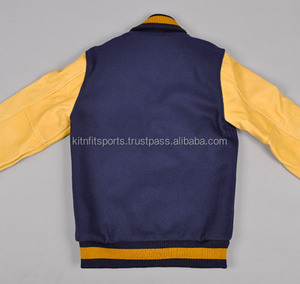 Design personnalisé 2025 vente en gros Bomber Letterman haute qualité or jaune manches Varsity College vestes bleu marine - Product Image 3