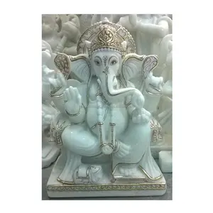 New Home Decoration Marble Ganesh Sculpture Pure White Makrana Marble Shri Ganesh Handmade sculpture
