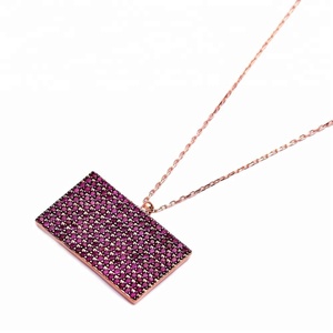 Rectangle Shape <b>Ruby</b> Zircon Charm Pendant Turkish Wholesale Handcrafted 925 Sterling Silver Jewelry - Product Image 2