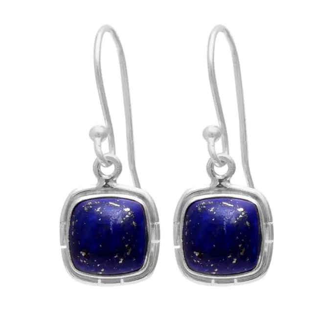 Cabochon Lapis Lazuli Silver Gemstone Dangle Earrings