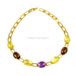 Collar chapado en oro clásico de moda, collar de plata de ley 925 con amatista y piedras múltiples para regalo de fiesta de compromiso, joyería - Product Image 1