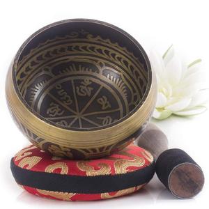 Trendy Tibetan Singing Bowl Set ~ Antique Design ~ With Dual Surface Mallet and <b>Silk</b> <b>Cushion</b> ~ Promotes Peace - Product Image 1