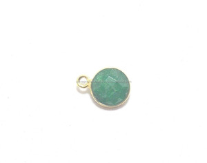 Handmade Faceted Emerald Gemstone Bezel Connector Double Bail Round Shape Dyed Gold Plated <b>Jewelry</b> <b>Making</b> Stone <b>Charm</b> Style - Product Image 2
