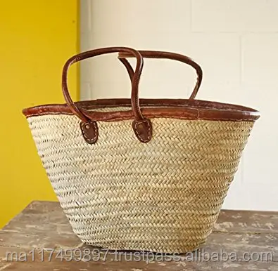 Marocchino di Paglia e In Pelle di Shopping Francese Mercato Basket Bag XXL Marocchino