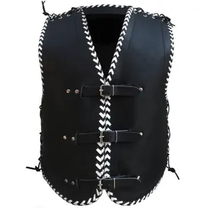 Hommes Gilet En Daim frange Motard Daim Cuir Gilet VES-0029E