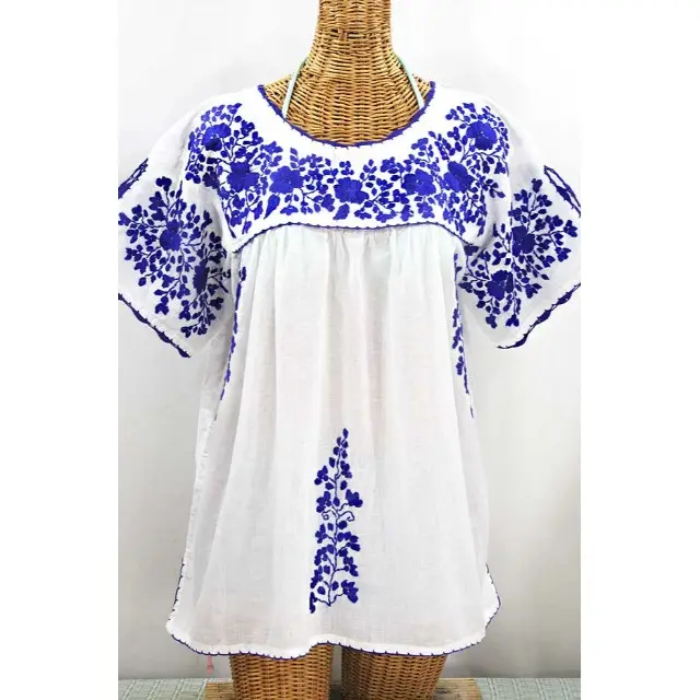 Gorgeous mexican Style 100% Cotton floral hand Embroidery Blouse For Women Hot Selling mexican embroidery blouse