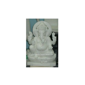 Blanc Marbre Seigneur Ganesha Statue À La Main - Product Image 1