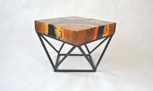 Meubles de luxe au design antique, table basse en résine époxy avec blocs de bois massif, table d'appoint, table de canapé avec base en métal - Product Image 2