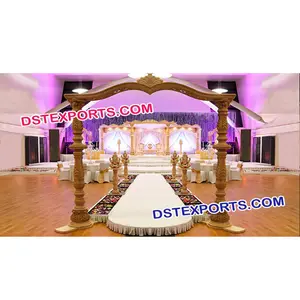Diseñador DE BODA indio Puerta de pilares de madera Puerta de bienvenida de boda de madera hecha a mano Puerta de entrada tallada en madera de boda EE. UU. - Product Image 1