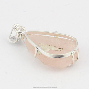 Pendentif en argent sterling 925 avec pierre précieuse en quartz rose naturel taillée, pendentif en quartz rose naturel, pierre principale - Product Image 3