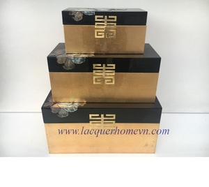 ชุดหรูหราคุณภาพสูง3ชิ้นกล่องแล็คเกอร์สีดำและสีทอง - Product Image 1