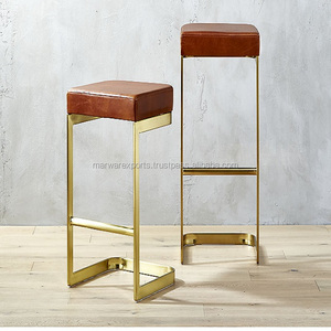 Taburete de cuero industrial vintage antiguo, muebles modernos para sala de estar con metal de hierro para el hogar, Bar, granja o uso en hoteles - Product Image 1