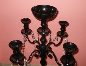 New Shiny Black <b>Tall</b> Metal Aluminum Candelabra With Hanging Garlands Crystal Five Arms <b>Candle</b> <b>Holder</b> Wedding & Home Decor - Product Image 5