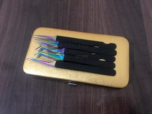 Pince à épiler d'extension de cils en acier inoxydable durable japonaise arc-en-ciel noir personnalisée en gros marque privée chaude - Product Image 5
