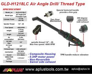 GLD-H1218LC air angle drill, <b>thread</b> type extend length, 45 degree, 0.3HP, 4000rpm, composite housing, AIRCRAFT <b>TOOL</b> - Product Image 3