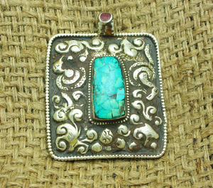 Mobile Style tibétain Vintage, pierres précieuses turquoises naturelles, bijoux pendentifs anciens faits à la main nepla - Product Image 1