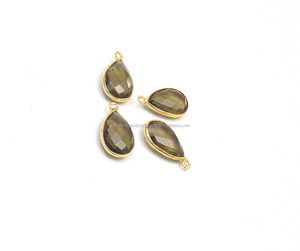 ขั้วต่อแบบเหลี่ยมเพชรพลอยควอทซ์สโมคกี้ชุบทองรูปทรงลูกแพร์แบบเดี่ยวสำหรับทำเครื่องประดับและงานฝีมือแฮนด์เมด - Product Image 5