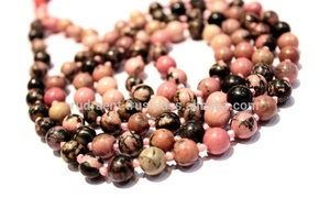 Fait à la main naturel poli bohème 6mm Rhodonite perles glands unisexe Yoga Mala collier hindouisme cadeaux fêtes - Product Image 4