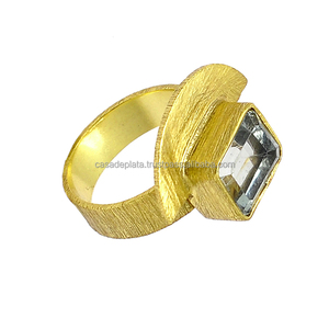 Joyería de Topacio Azul, anillo de moda chapado en oro con piedra en forma de Octágono de Plata de Ley 925 para anillo de fabricación al por mayor Unisex - Product Image 4