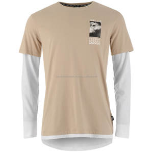 T-shirt à manches longues léger 100% coton pour homme Streetwear imprimé vieilli avec motif motif confortable en tissu tricoté pour le cou - Product Image 3