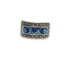Natural Blue Topaz <b>Ring</b> Sterling Silver <b>Marcasite</b> Gemstone <b>Ring</b> Jewelry for Wholesale - Product Image 2