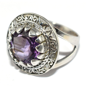Anillos de plata de ley 925 con amatista y forma redonda, joyería brillante, venta al por mayor - Product Image 3