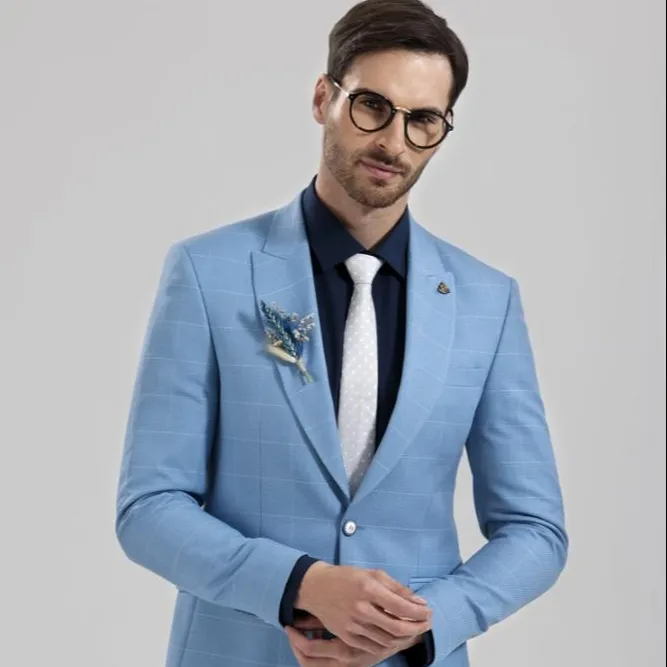 wholesale cheap luxury elegant Fashion new jacquard two-button 97% cotton blazer men's jacket