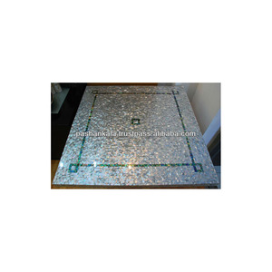 Marble Mother Of Pearl Overlay Table Top With Abalone Border - Product Image 1