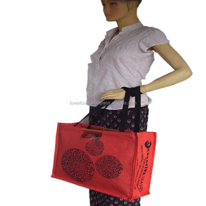 Orange Non-Woven Jute Shopping <b>Bag</b> with Bohemian Pattern Zipper Closure From Delhi by Lowellcraft.com - Product Image 3