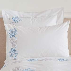 Ensemble de lit brodé 100% coton, couleur corail bleu, pour station météo - Product Image 2