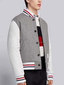 Sky Blue Wool <b>Real</b> <b>Black</b> Cowhide Leather Sleeves Varsity Sports Bomber Jacket Custom Work Casual Outdoor Sports Varsity Baseball - Product Image 3