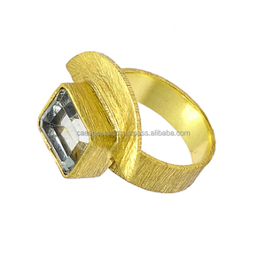 Joyería de Topacio Azul, anillo de moda chapado en oro con piedra en forma de Octágono de Plata de Ley 925 para anillo de fabricación al por mayor Unisex - Product Image 1