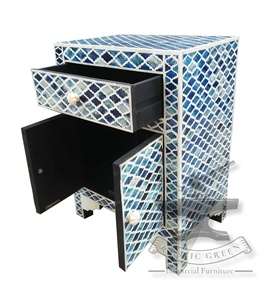 Tiroir de rangement en incrustation d'os de Table d'appoint industrielle bleu blanc de Style français pour la maison Bar Farmhouse Hall Entrée Mobilier de parc scolaire - Product Image 6