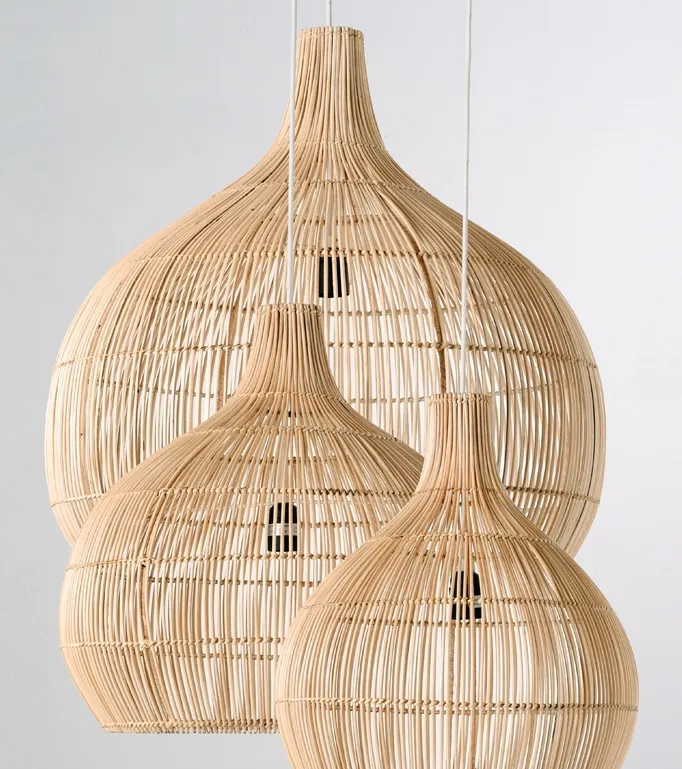 Cortina de lámpara de ratán para decoración del hogar, material natural