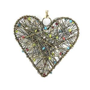 Adorno de corazón de Navidad, adorno de árbol de alambre con cuentas - Product Image 1