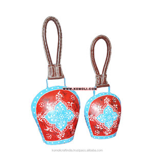 Pintado a mano, azul, rojo, decoración de jardín de metal al por mayor vaca suiza campanas - Product Image 5