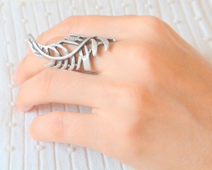 แหวนเงินแบบโบฮีเมียนทรงใบปาล์มแบบเปิดเครื่องประดับแบบโบฮีเมียนชุบโรสโกลด์ - Product Image 6