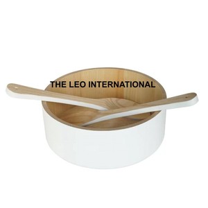 Ensemble de saladier en bois avec fourchette cuillère couleur blanche articles de maison accessoires de Table de cuisine bol de forme ronde - Product Image 1